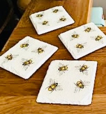 White Slate bee coasters